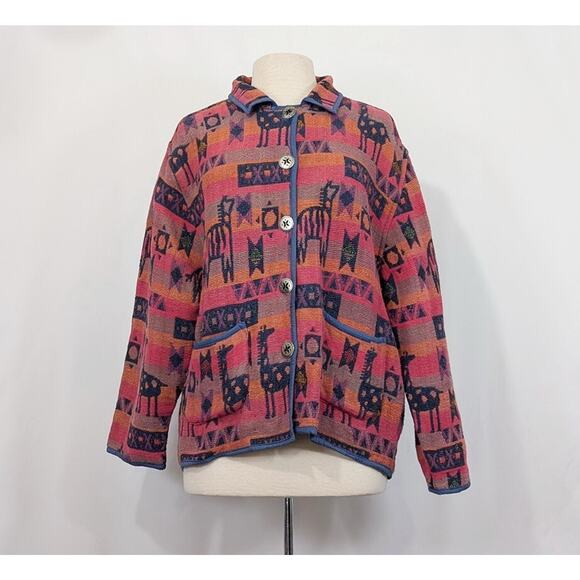 Vintage Jackets & Blazers - Vintage 90s Tapestry Jacket Pink Animal Stripe Statement Misses Size L